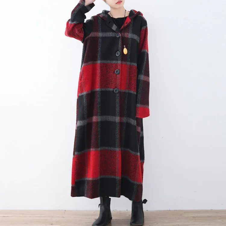 2021 green woolen coat casual trench coat plaid long coats hooded