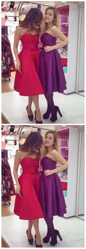 A Line Red Satin Dresses Knee Length Homecoming Dresses   cg13756