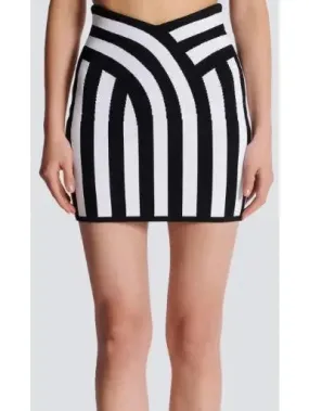 Black and White Short Striped Knit Skirt