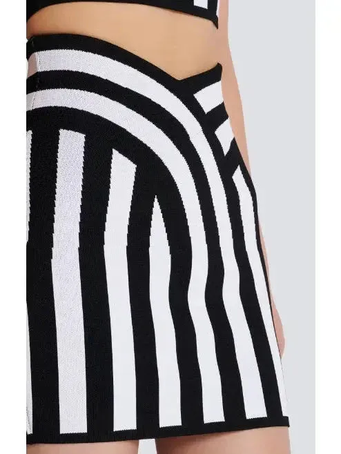 Black and White Short Striped Knit Skirt