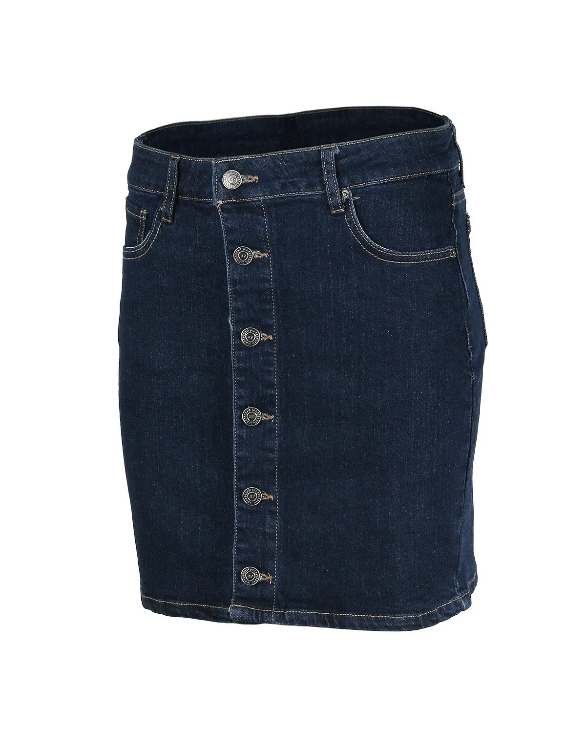 BUTTON FRONT COMFORT STRETCH DENIM SKIRT