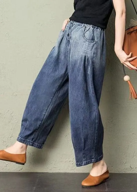 Classy Blue Pockets Loose Harem Fall Denim Pants