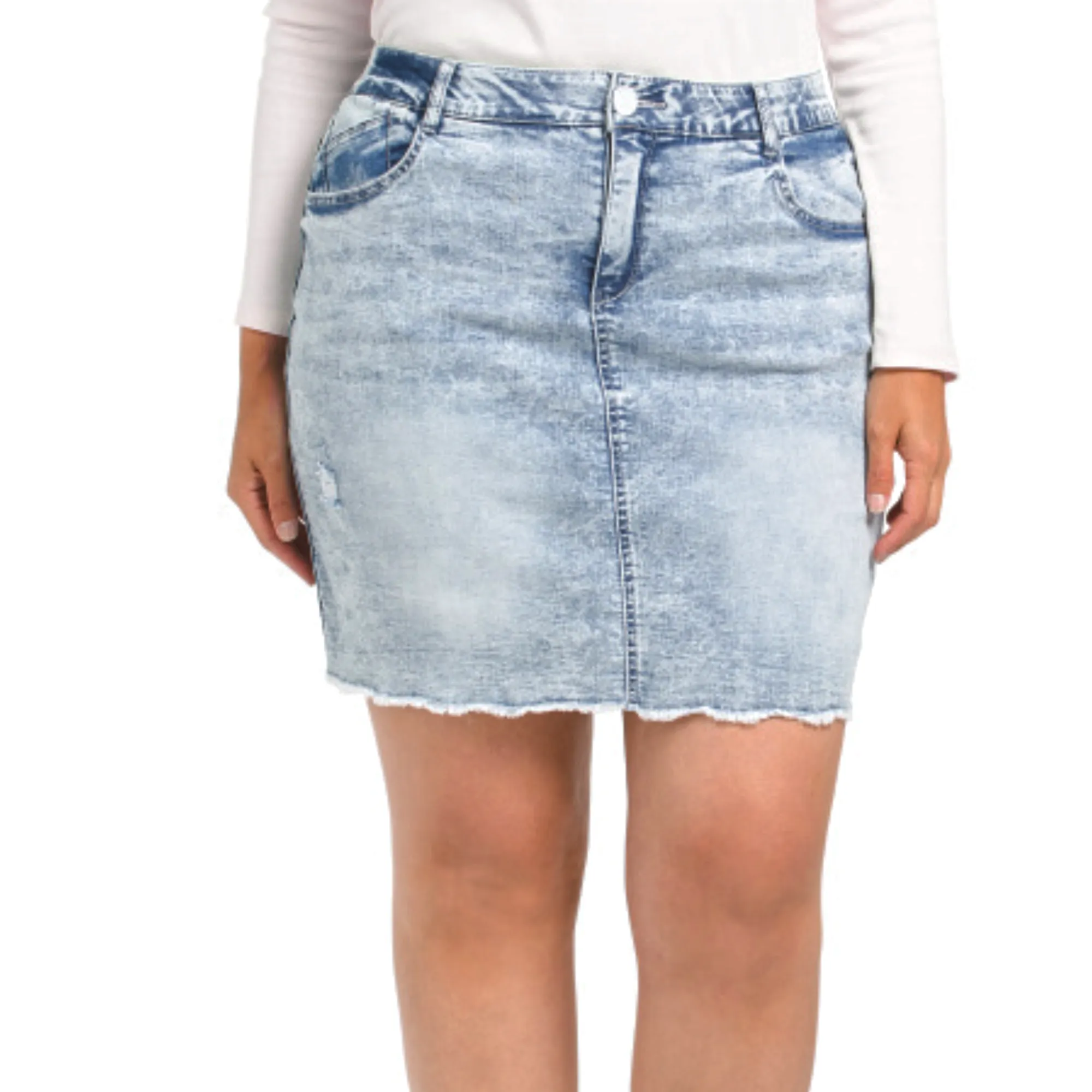 Democracy Women's Plus Ab Solution Frayed Hem Destructed Denim Mini Skirt