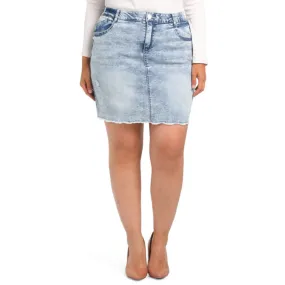 Democracy Women's Plus Ab Solution Frayed Hem Destructed Denim Mini Skirt