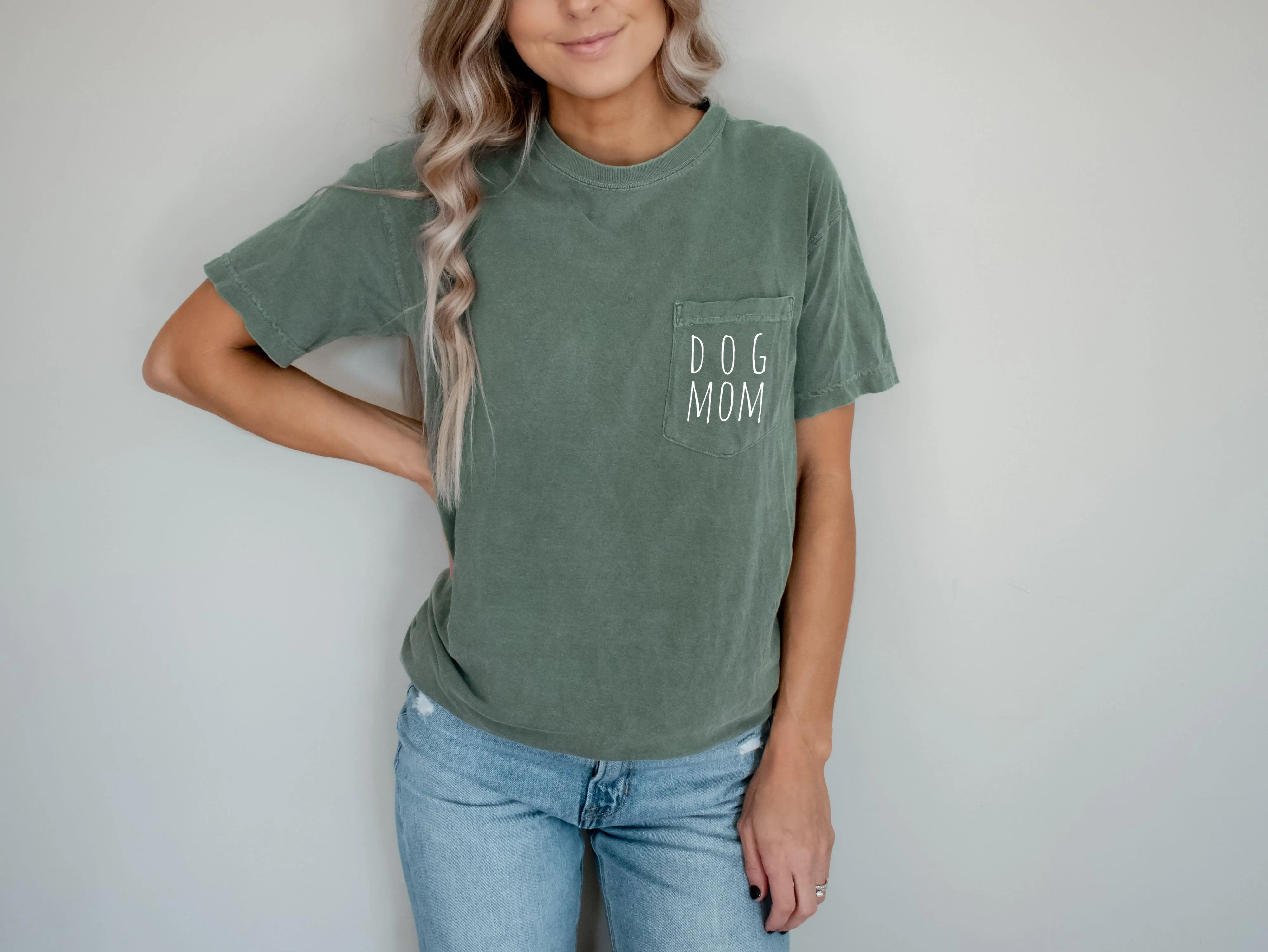 Dog Mom Comfort Colors Pocket T Shirt (Cute)