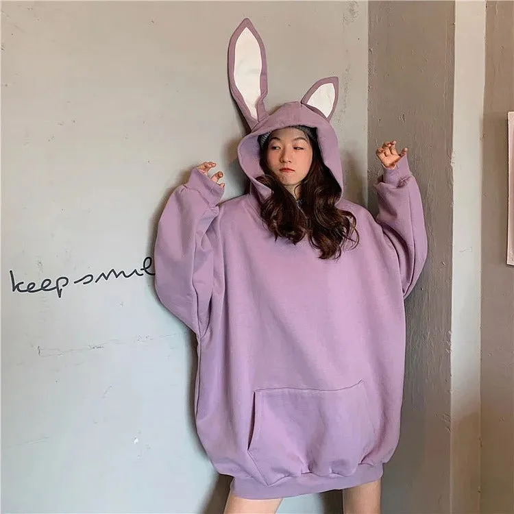 Harajuku Bunny Ears Hooded Sweatshirt - Cute and Cozy