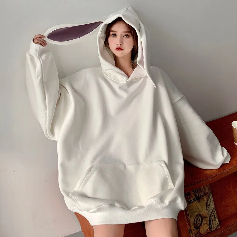 Harajuku Bunny Ears Hooded Sweatshirt - Cute and Cozy