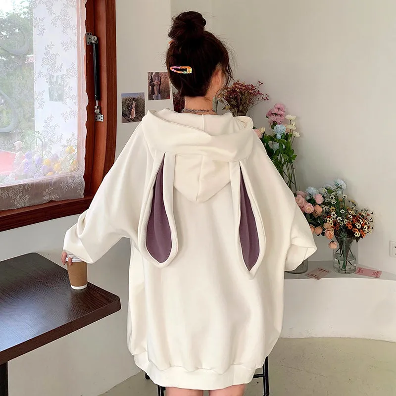 Harajuku Bunny Ears Hooded Sweatshirt - Cute and Cozy