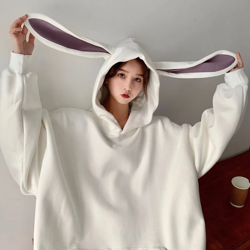 Harajuku Bunny Ears Hooded Sweatshirt - Cute and Cozy