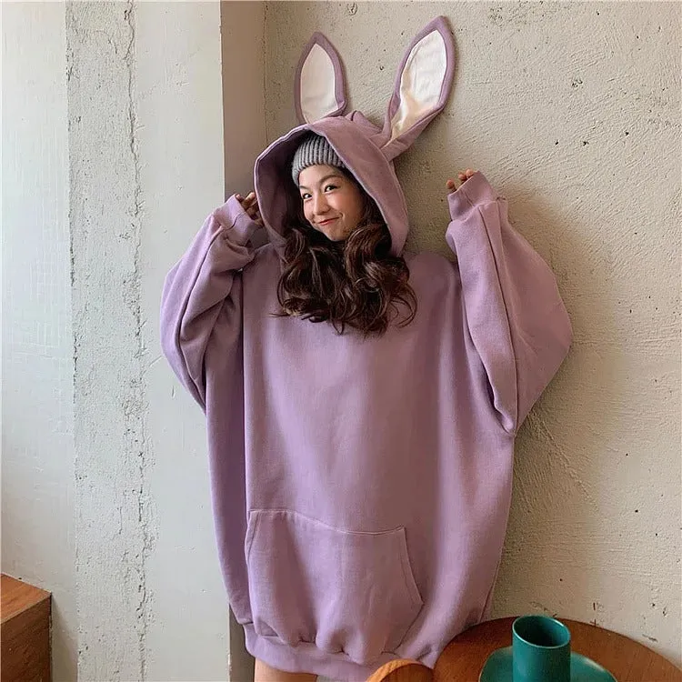 Harajuku Bunny Ears Hooded Sweatshirt - Cute and Cozy