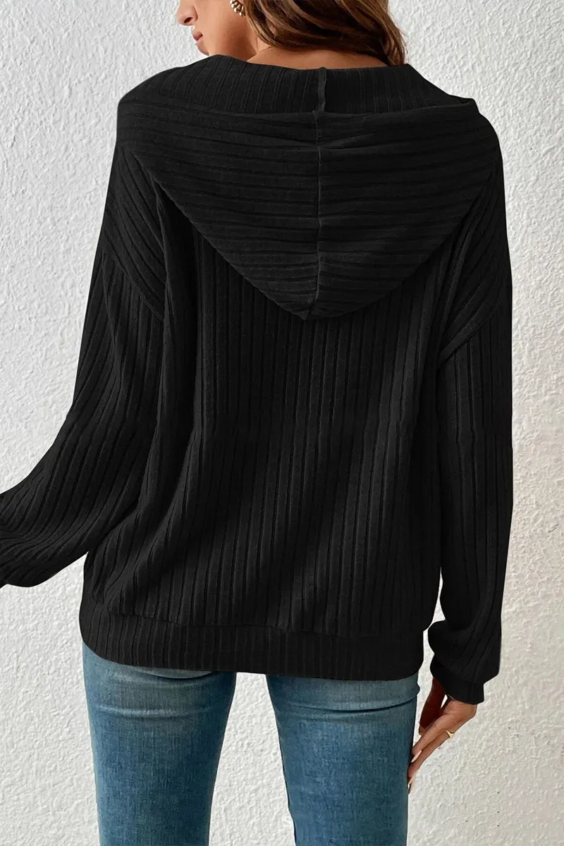 HWR1145 Cozy Vibes Ribbed Hoodie Top