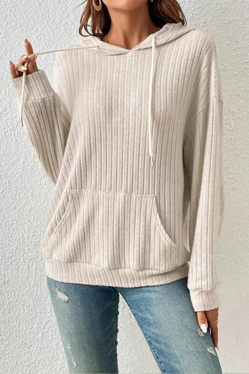 HWR1145 Cozy Vibes Ribbed Hoodie Top