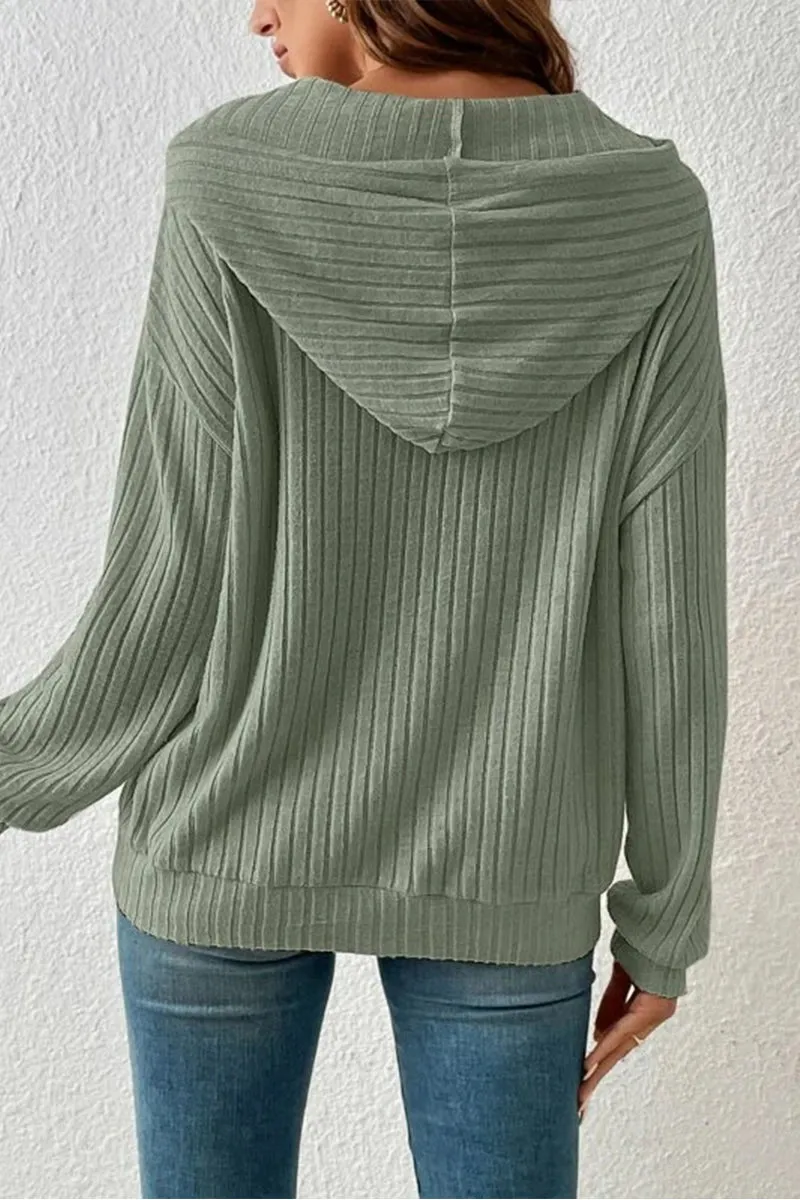 HWR1145 Cozy Vibes Ribbed Hoodie Top