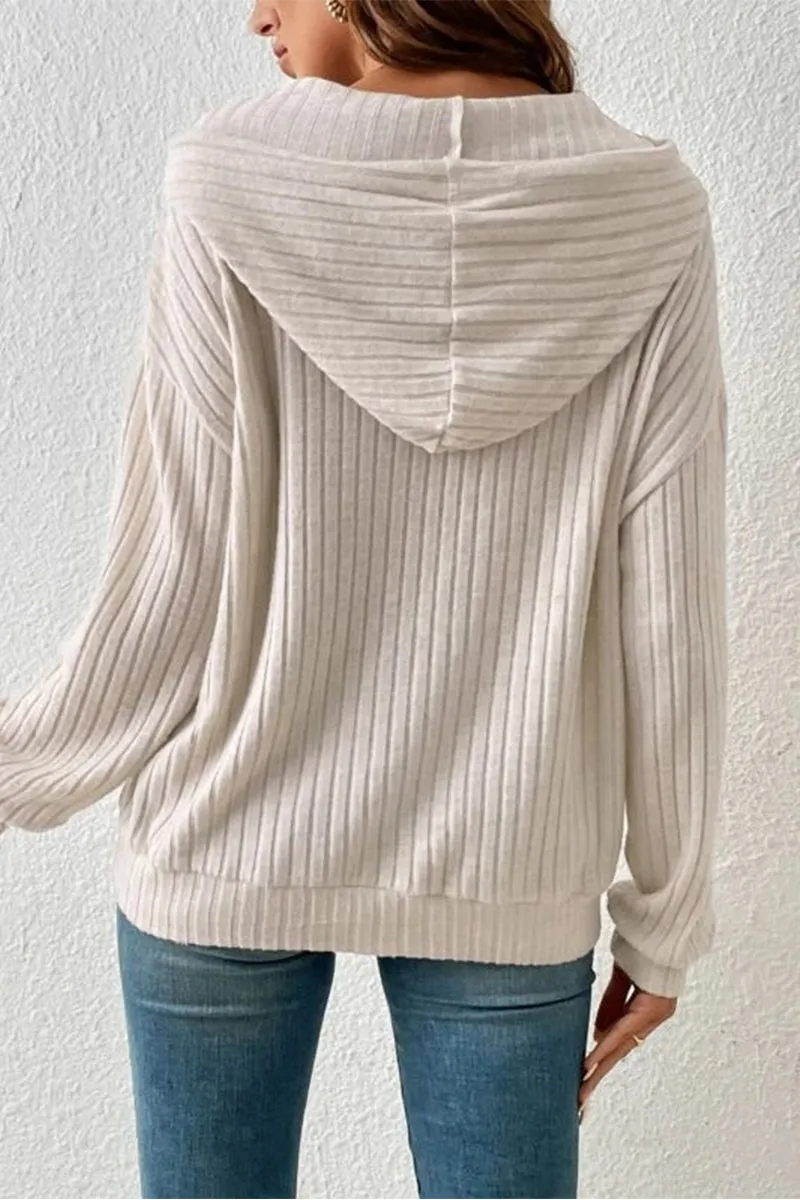 HWR1145 Cozy Vibes Ribbed Hoodie Top