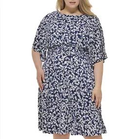 Jessica Howard Women's Printed Knit Jersey Midi Elbow Sleeve-Desk to Dinner, Navy/Ivory, 8