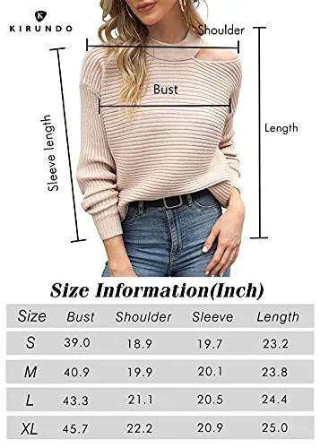 KIRUNDO 2021 Women’s Sweaters Halter Neck Off Shoulder Long Sleeves Knit Sweater Loose Solid Pullovers Tops (Apricot, X-Large)