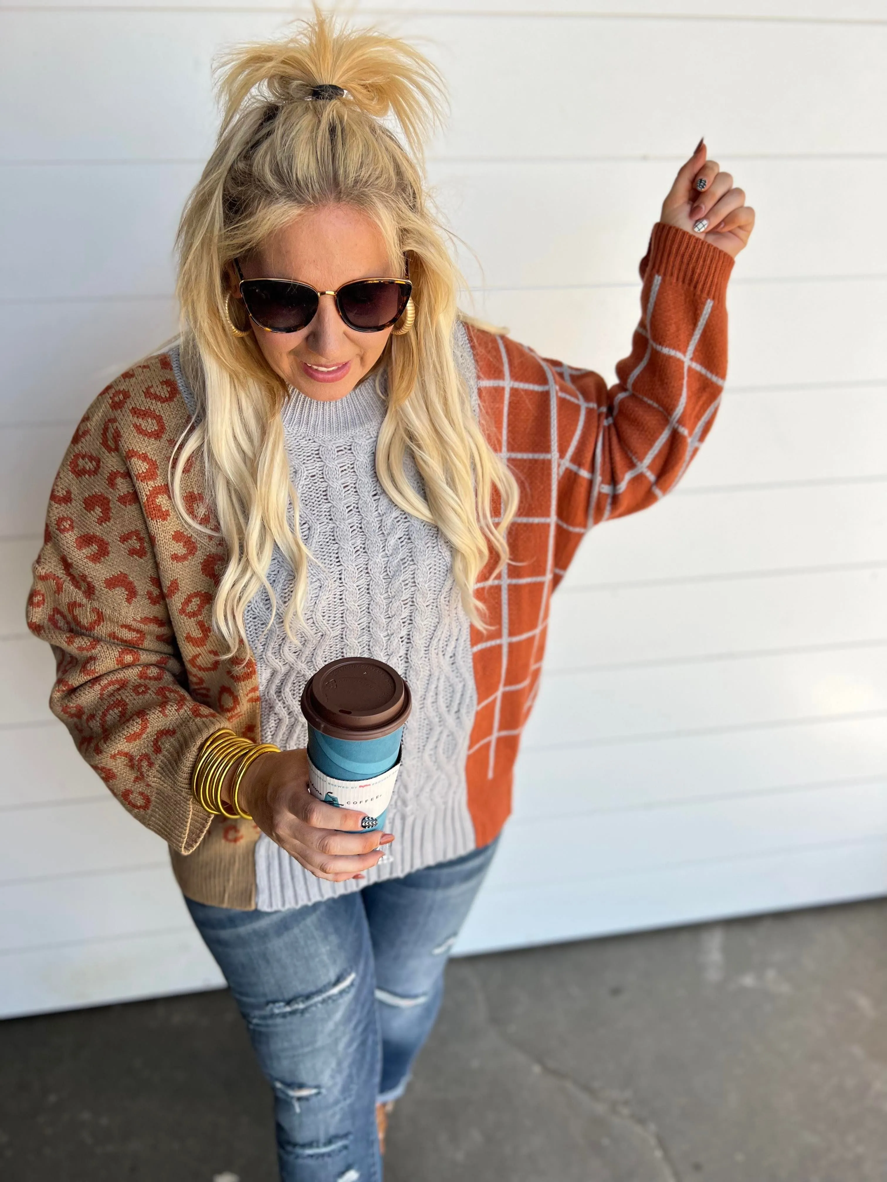 Leopard Color Block Knit Sweater