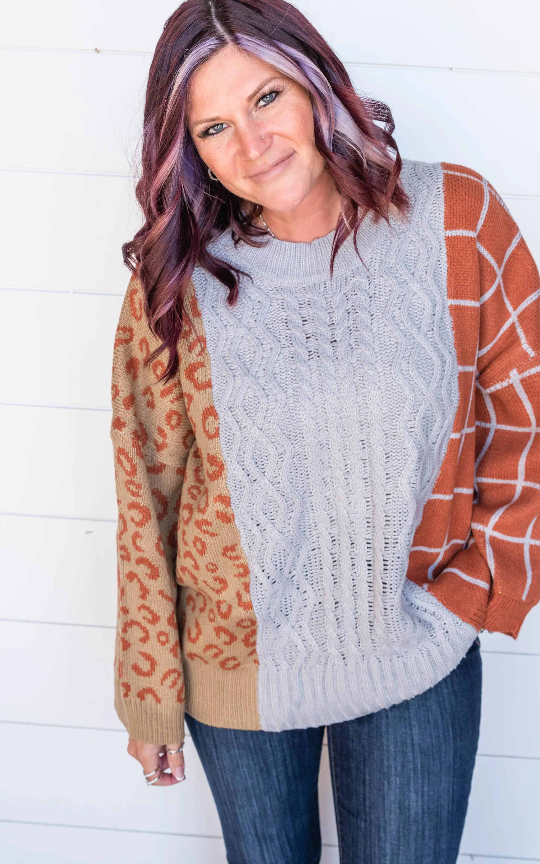 Leopard Color Block Knit Sweater