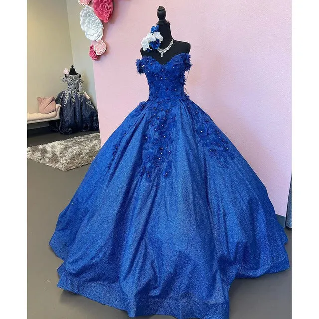 Light Sky Blue Quinceanera Dresses Ball Gown Off Shoulder 3D Rose Flowers Puffy Sweet 16 Dress Celebrity Party Gowns Graduation SA1614