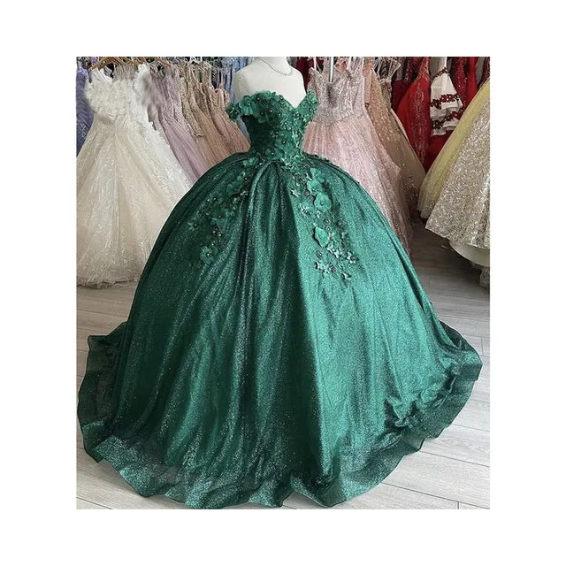 Light Sky Blue Quinceanera Dresses Ball Gown Off Shoulder 3D Rose Flowers Puffy Sweet 16 Dress Celebrity Party Gowns Graduation SA1614