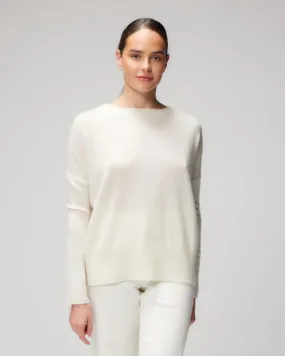 Long Sleeve Semi Relaxed Cashmere Boat Neck | Milk