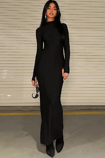 long sleeves simple slit dress