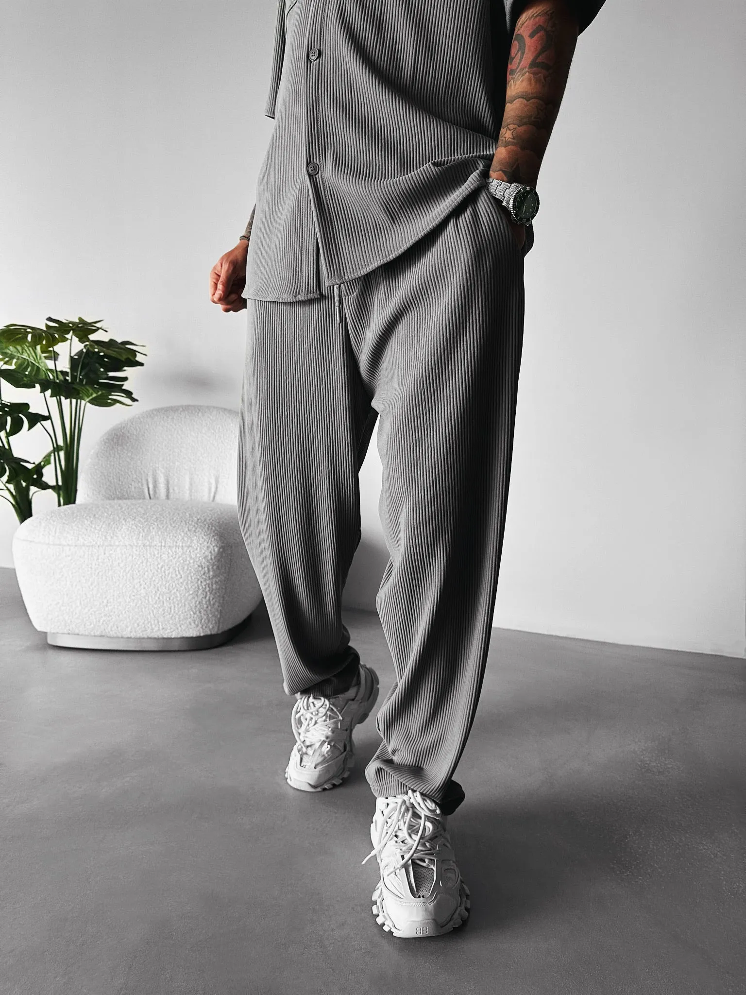 Loose Fit Cord Pant - Grey