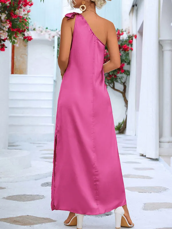 Loose Sleeveless Solid Color One-Shoulder Maxi Dresses