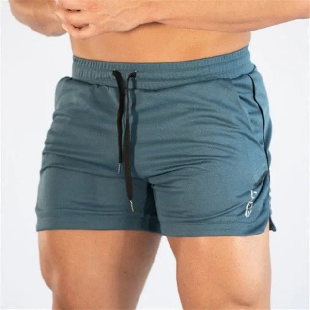 Male Fitness Bodybuilding brand shorts Mesh Breathable Quick-drying