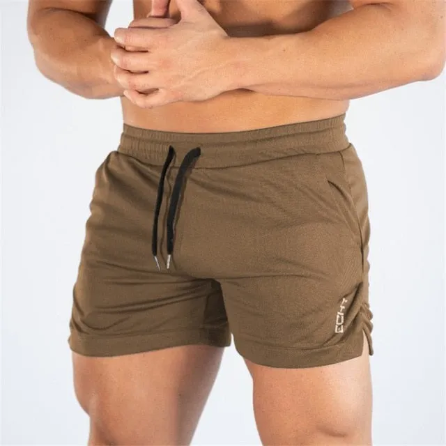 Male Fitness Bodybuilding brand shorts Mesh Breathable Quick-drying