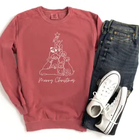 Merry Christmas Tree with Dogs Garment Dyed Comfort Colors Dog mom Sweatshirt