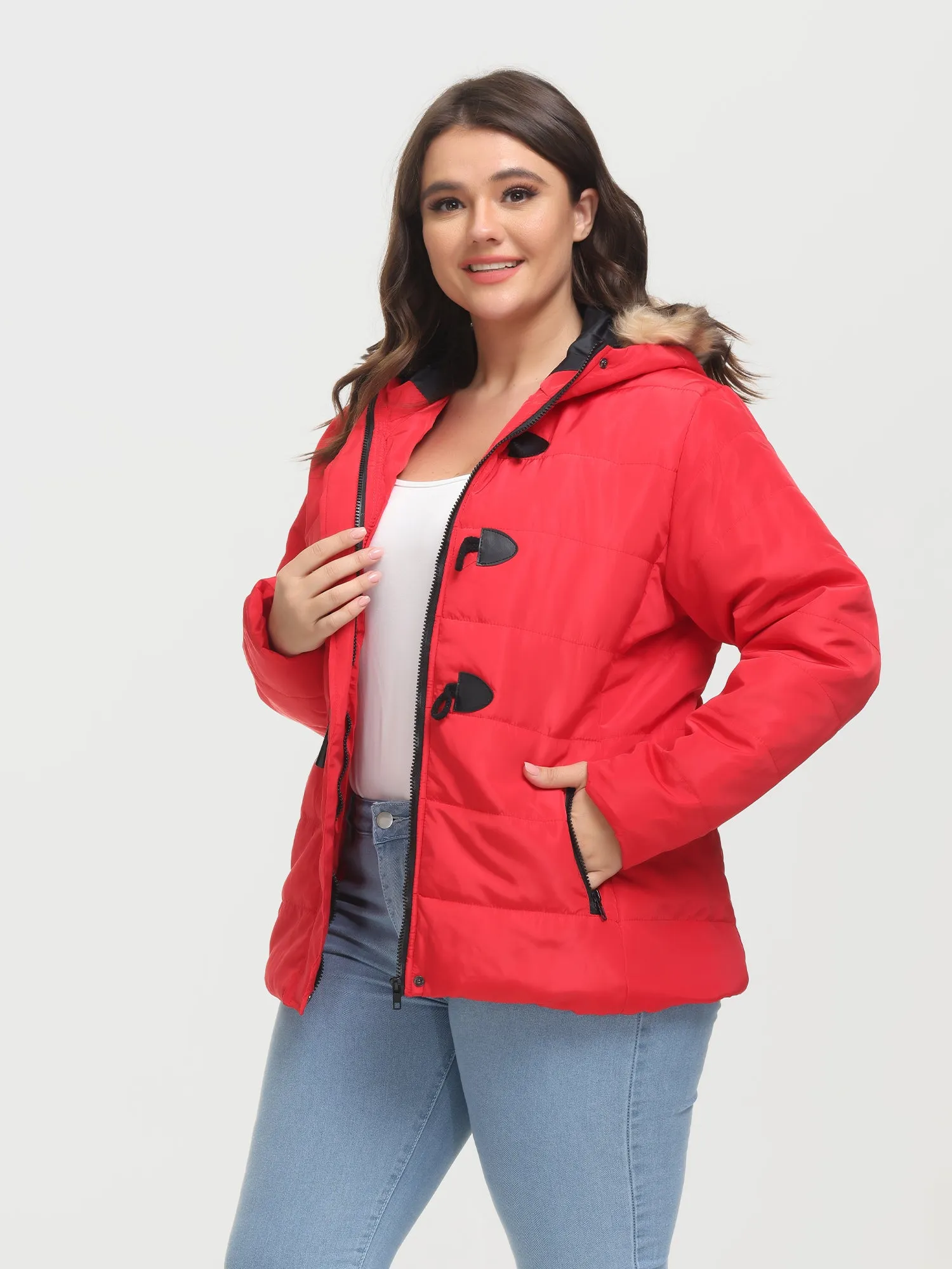 Midsize Horn Button Down Jacket Hooded with Pockets