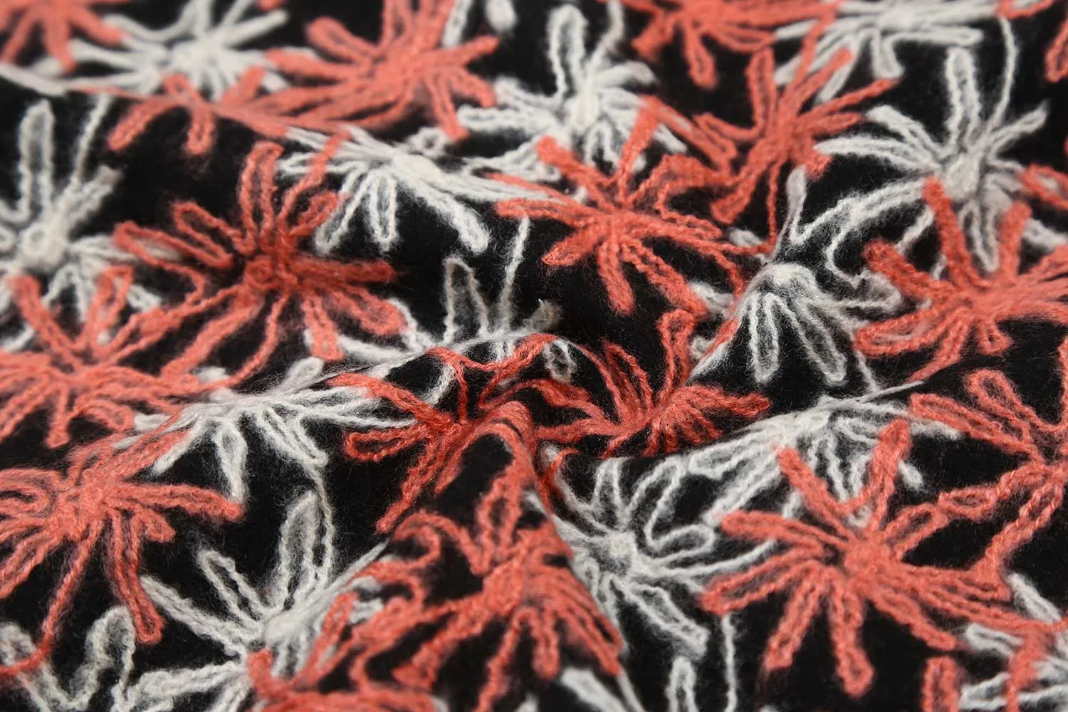 Multicolor Floral Embroidered Wool Fabric