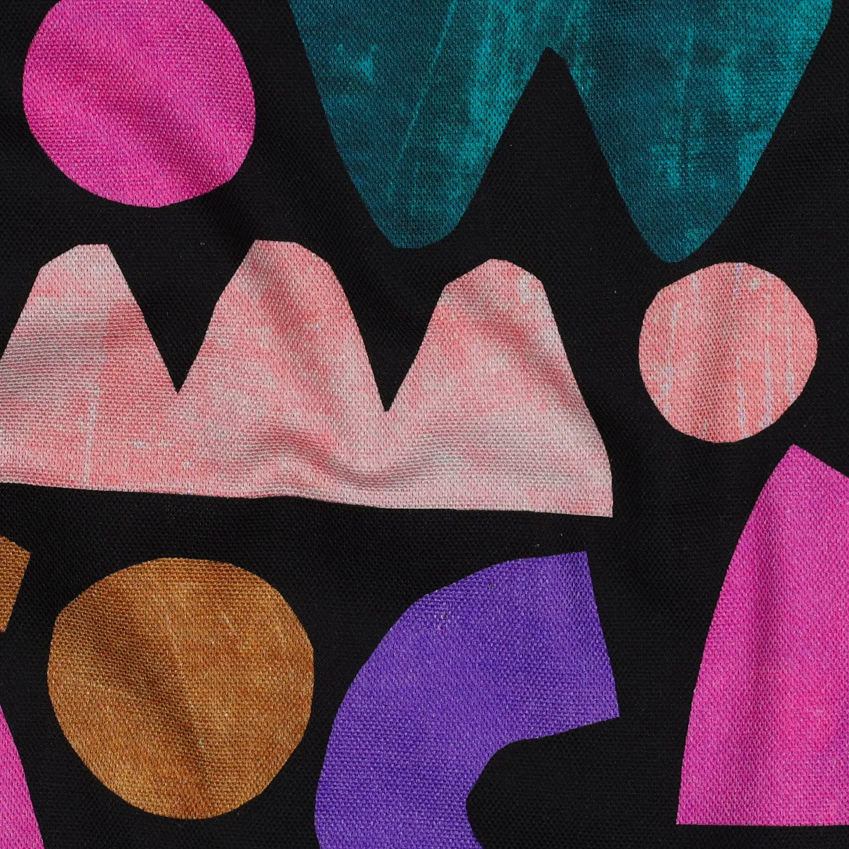 Nerida Hansen - Unstable Balance Pink and Teal on Black Cotton Canvas Fabric