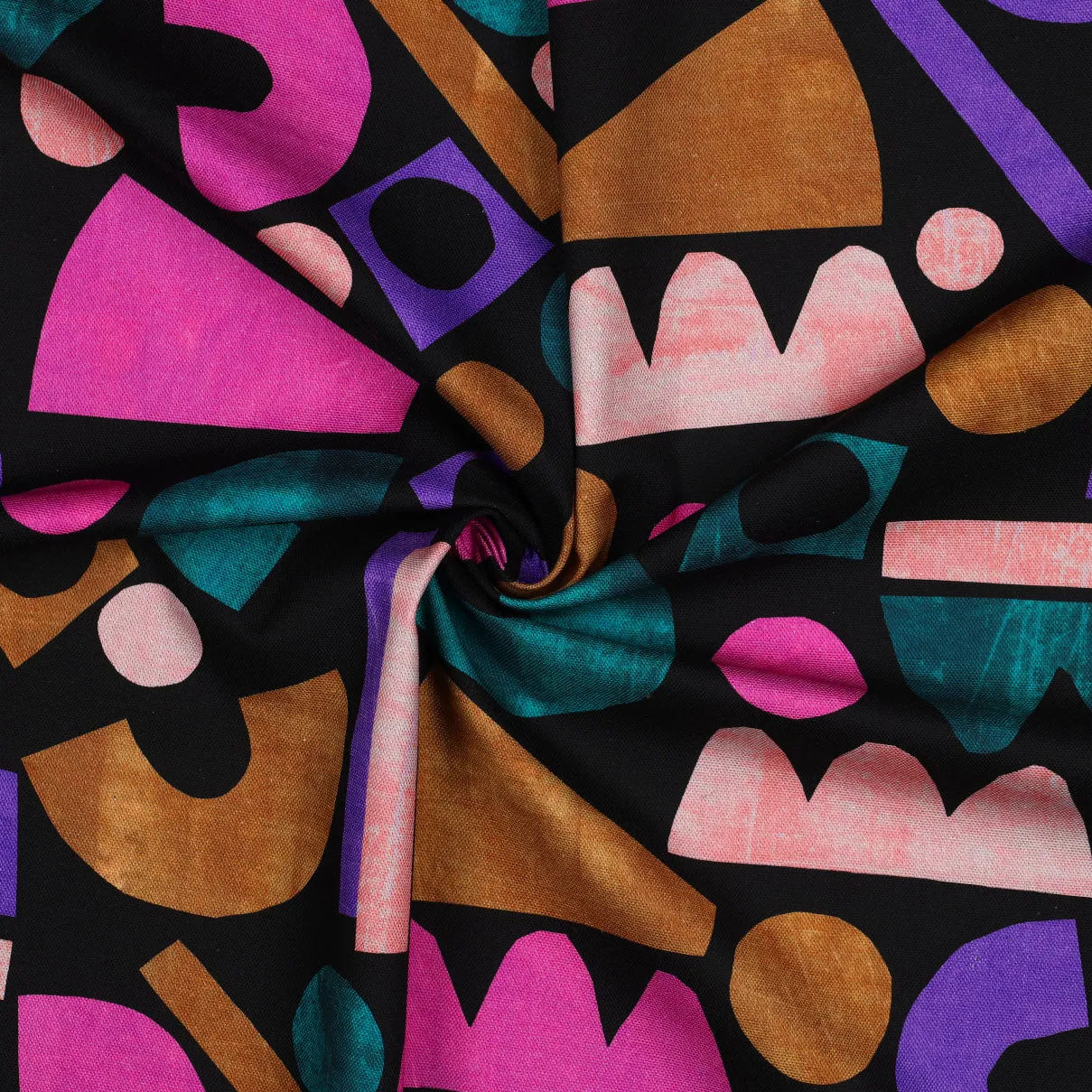 Nerida Hansen - Unstable Balance Pink and Teal on Black Cotton Canvas Fabric