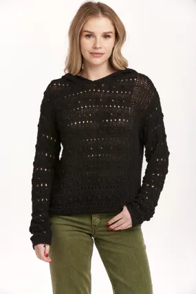 OLSEN POINTELLE HOODIE BLACK