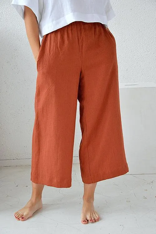 Pockets Linen Loose Pants