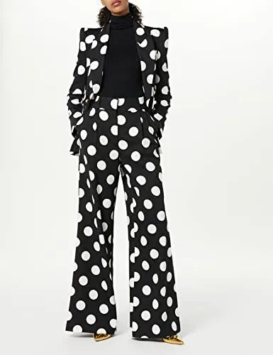 Sergio Hudson, Polka Dot Wide Leg Trourser, 8, Onyx & Ivory