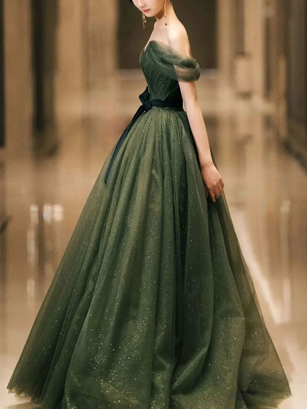 Simple Green Sweetheart Tulle Long Prom Dress, Green Formal Dresses