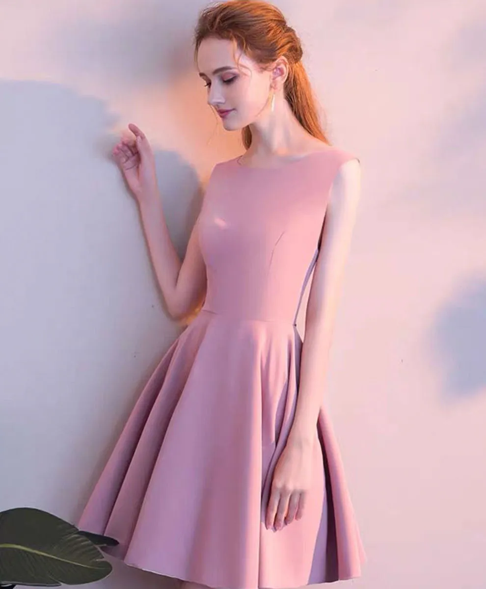 Simple Pink Satin Short Prom Dress Pink Satin Homecoming Dress