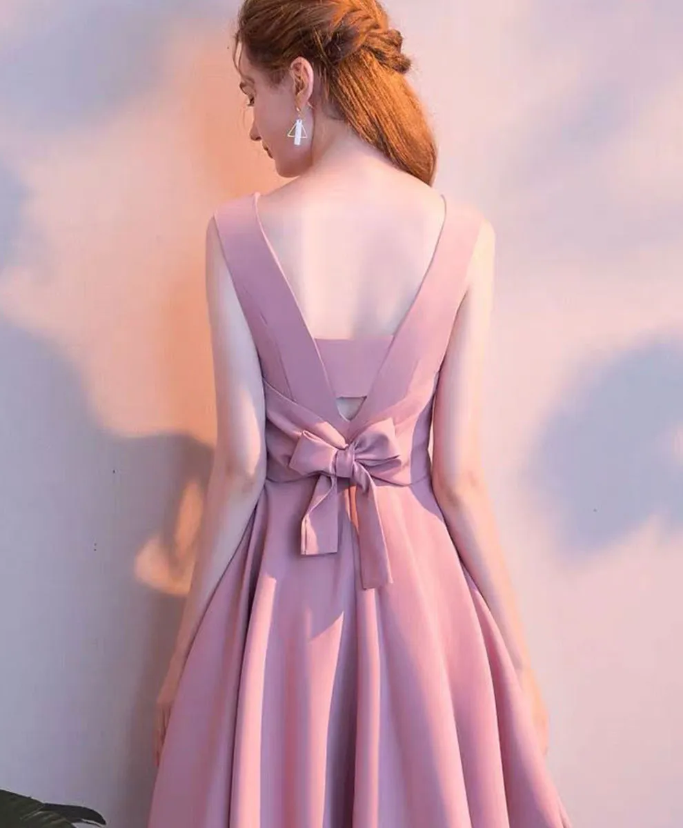 Simple Pink Satin Short Prom Dress Pink Satin Homecoming Dress