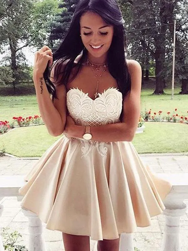 Simple Sweetheart Lace Cute Simple Cheap Homecoming Dresses 2018, BDY0239