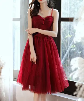 Simple Sweetheart Tulle Short Prom Dress Burgundy Homecoming Dress