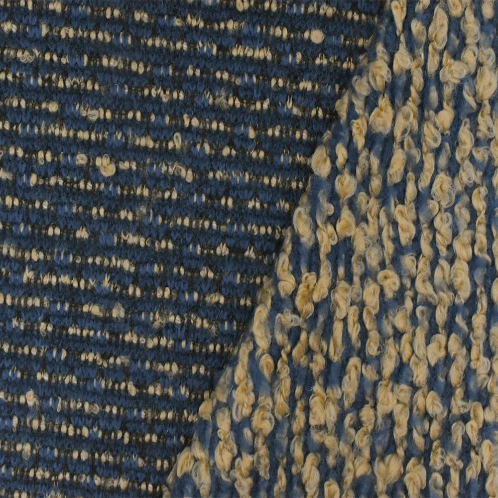 Soft Beige-Blue Texture Boucle Knit Fabric