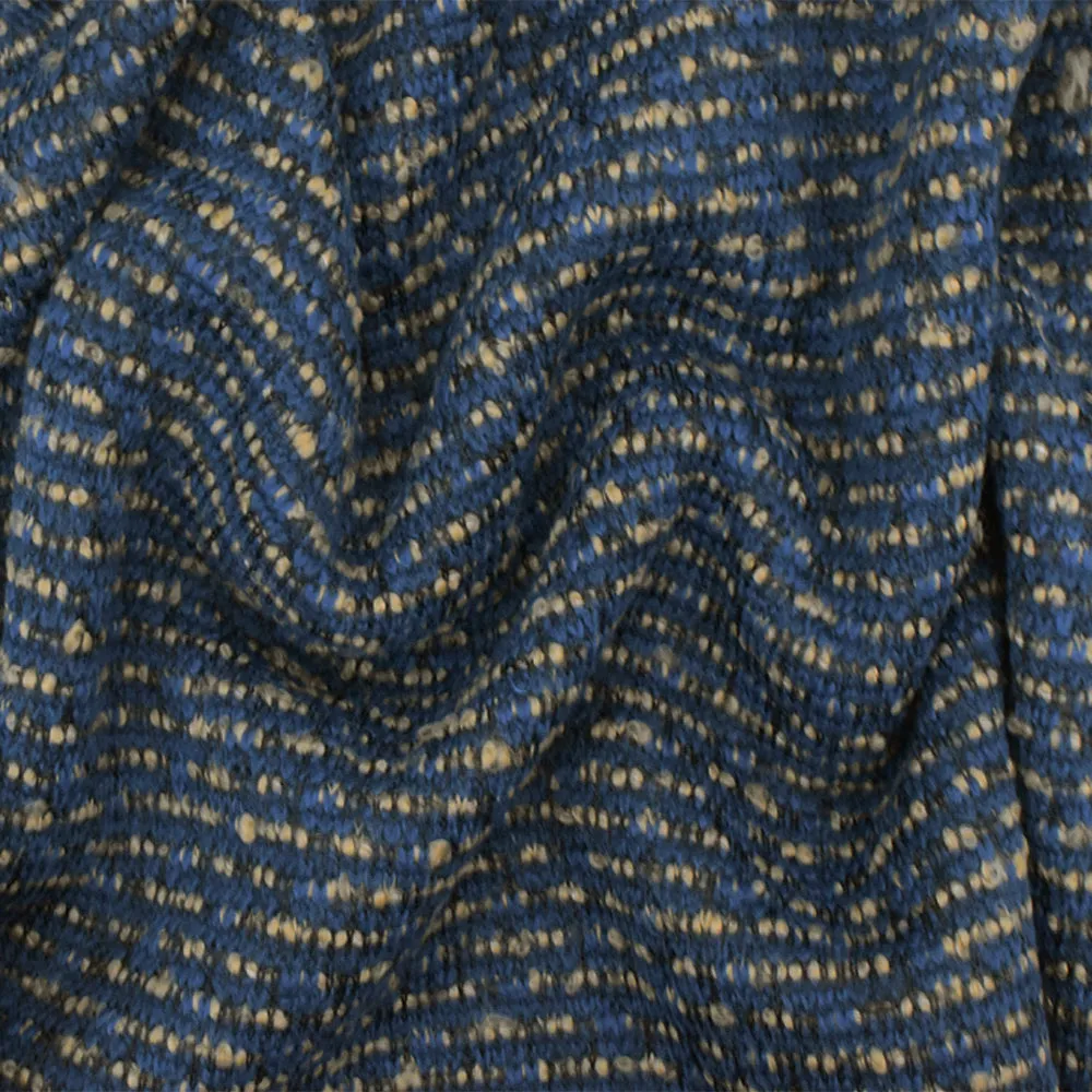 Soft Beige-Blue Texture Boucle Knit Fabric