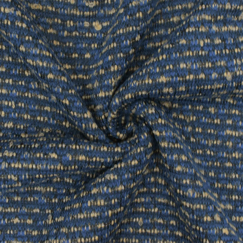 Soft Beige-Blue Texture Boucle Knit Fabric