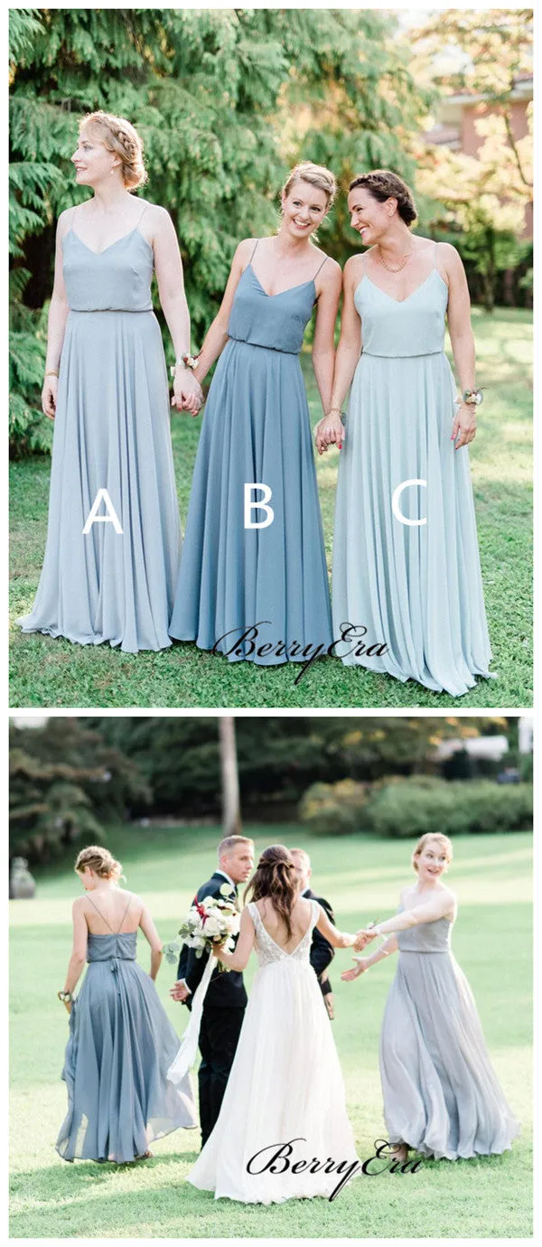 Spaghetti Straps Elegant Bridesmaid Dresses, Chiffon Simple Bridesmaid Dresses