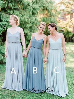 Spaghetti Straps Elegant Bridesmaid Dresses, Chiffon Simple Bridesmaid Dresses