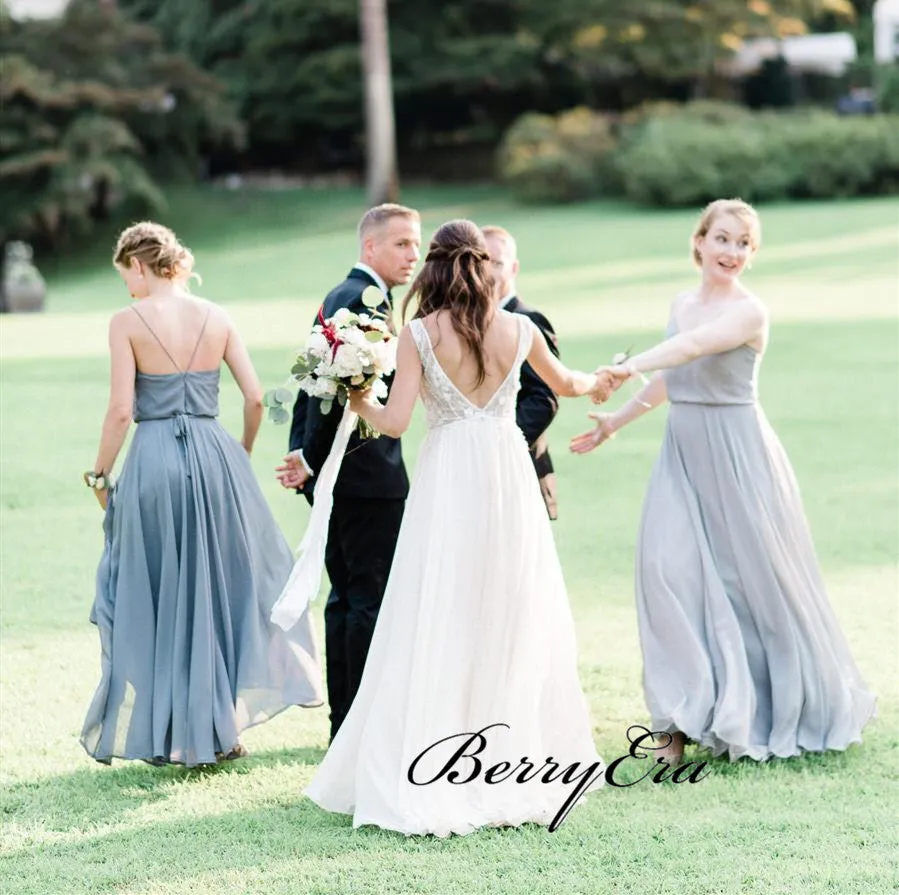 Spaghetti Straps Elegant Bridesmaid Dresses, Chiffon Simple Bridesmaid Dresses