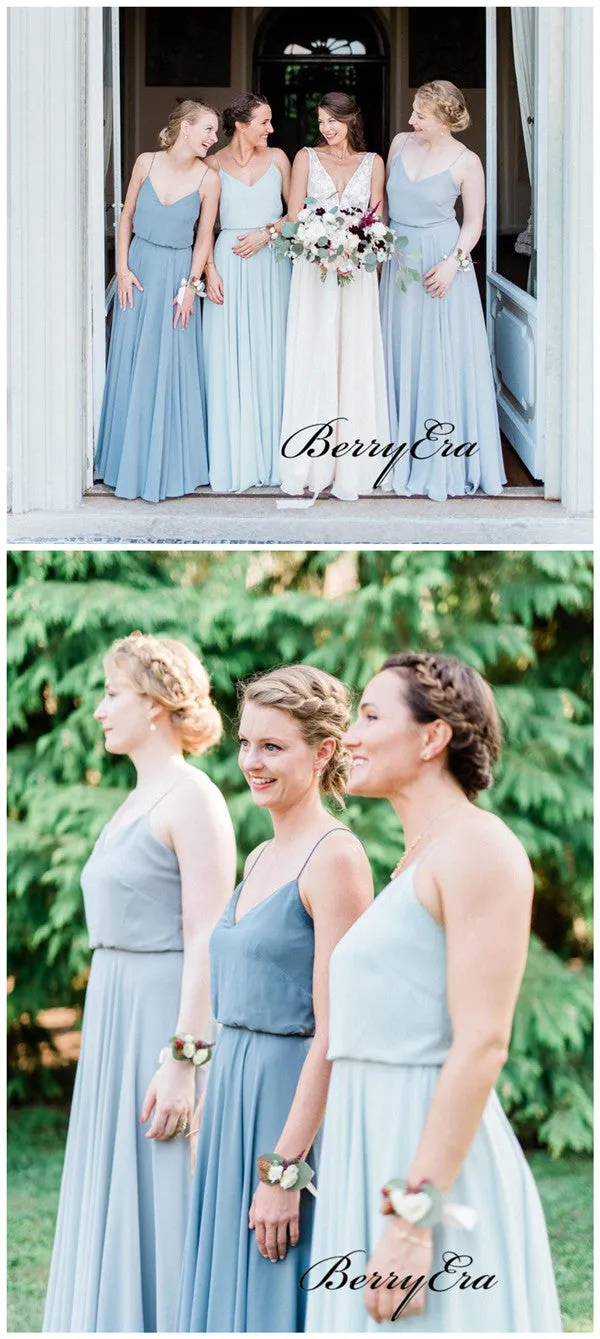 Spaghetti Straps Elegant Bridesmaid Dresses, Chiffon Simple Bridesmaid Dresses